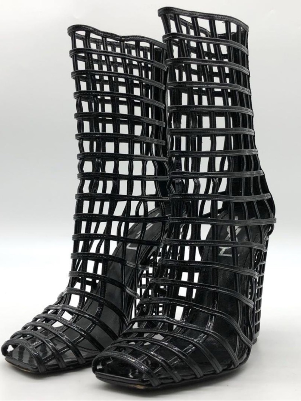 Yves Saint Laurent SS 2009 Black Caged Peep-Toe High Heel Boots - Women